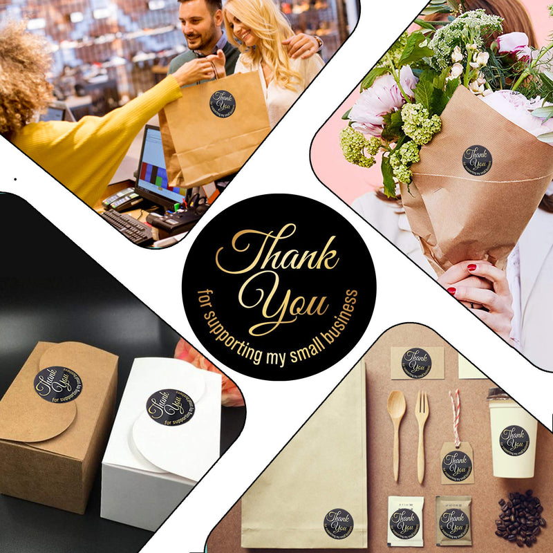 1000 pcs 1.5 inch Thank You Stickers Roll Round Labels for Small Business in Black Gold Foil Font for Shopping Bag Gift Wrap, Mailer, Bakeries, Craft, Greeting Cards, Flower Bouquets, Box, Online shop