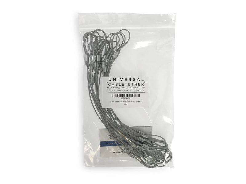 Universal CableTether - Cable Tethers 14" (20 Pack) - Heavy Duty, Adjustable, Pre-Assembled, Tamper-Resistant - Secure Conference Room Computer Display Adapters and Mac Adapters