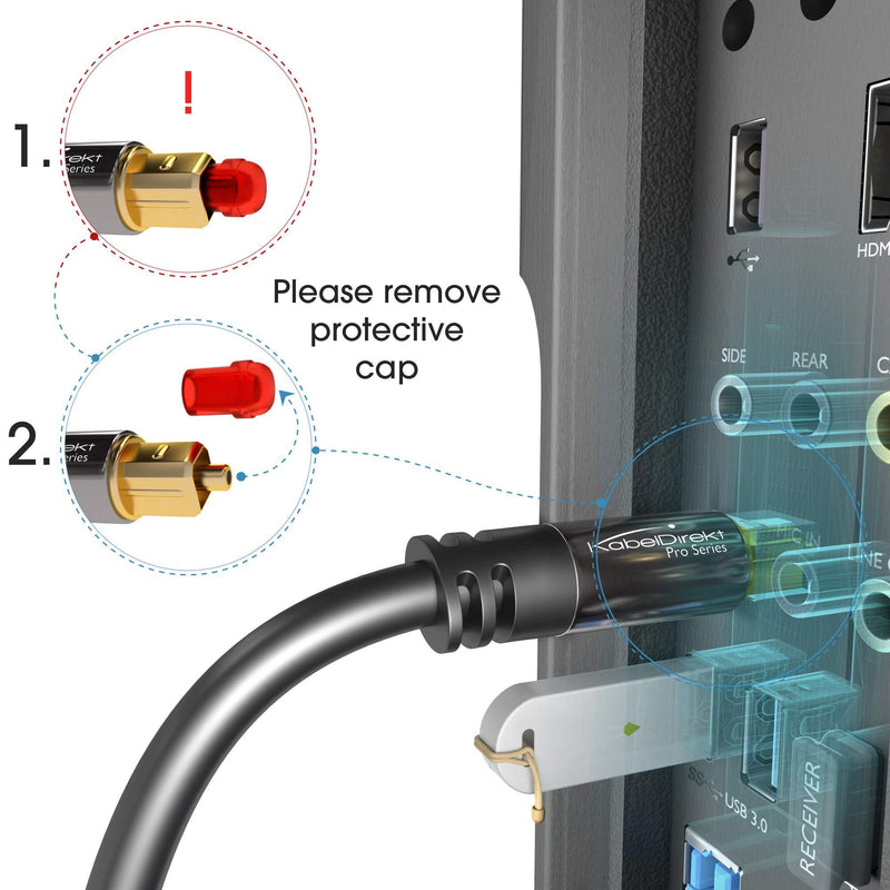 KabelDirekt – 10 feet – Optical Digital Audio Cable (TOSLINK Cord, Fiber Optic, Male to Male, Home Theater, Gold Plated, S/PDIF, for PlayStation 4/PS4 & Xbox One, black)