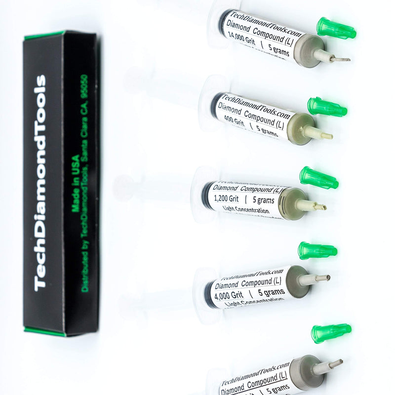 TechDiamondTools Set of 5 Diamond Compound Polishing Paste 400 1200 4000 14000 50000 Grit for Marble Glass Metal Rock Jewelry Resin Silver Gemstone with 10% of Diamond Powder USA Made 50000 14000 4000 1200 400 grit