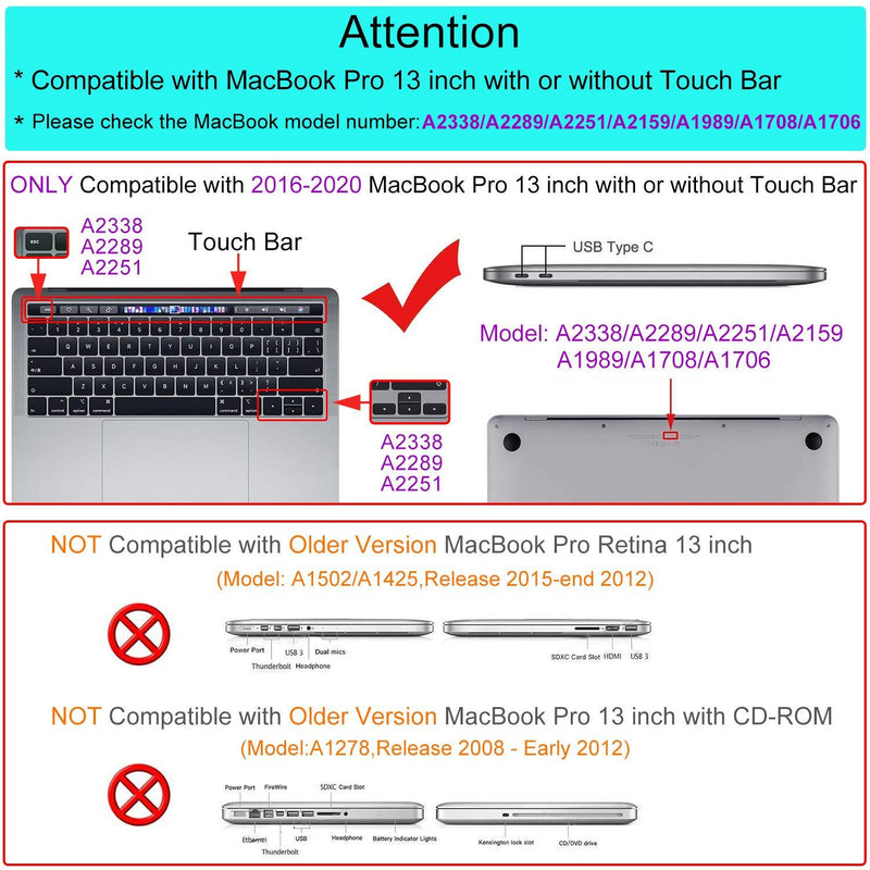 MOSISO Compatible with MacBook Pro 13 inch Case 2016-2020 Release A2338 M1 A2289 A2251 A2159 A1989 A1706 A1708, Plastic Pattern Hard Shell Case & Keyboard Cover Skin & Screen Protector, White Marble