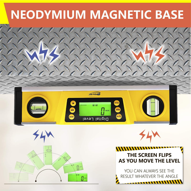 Digital Magnetic Level Tool - 10 Inch Torpedo Level and Protractor - Master Precision - IP54 Dustproof and Waterproof - Includes: 2 AAA Batteries and Carrying Case