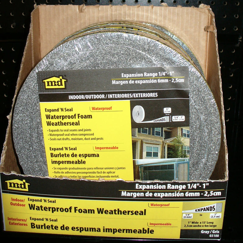 M-D Building Products 03100 13-Feet Long Expand -Feet Seal Compressible Waterproof Foam Tape, Gray