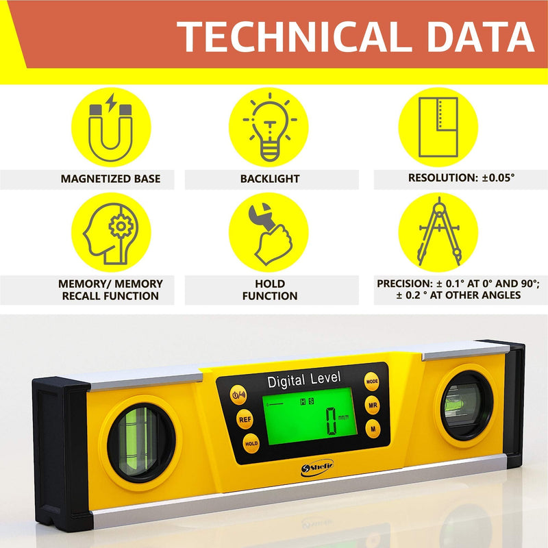 Digital Magnetic Level Tool - 10 Inch Torpedo Level and Protractor - Master Precision - IP54 Dustproof and Waterproof - Includes: 2 AAA Batteries and Carrying Case