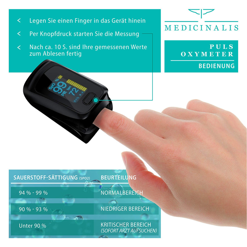 CSL-Computer Medicinalis - finger pulse oximeter, pulse oximeter, measurement of oxygen saturation (SPO₂), heart rate (pulse) and perfusion index (PI), painless application C: Black