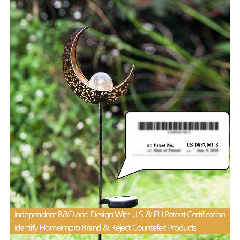 Homeimpro Garden Solar Lights Pathway Outdoor Moon Crackle Glass Globe Stake Metal Lights,Waterproof Warm White LED for Lawn,Patio or Courtyard (Bronze)