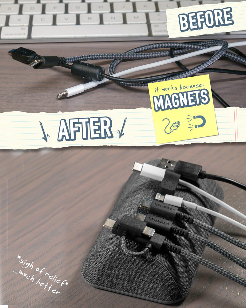 Smartish Magnetic Cord Holder - Bigger Cable Wrangler Organizer with Magnet Clips for Charger Management on Desktop, Nightstand, or Side Table - Holds 6 Cables - No. 2 Pencil Gray