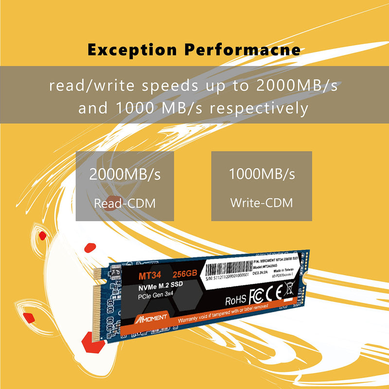 Mmoment 256GB NVMe M.2 2280 PCIe Gen 3x4, Solid State Drive Internal SSD