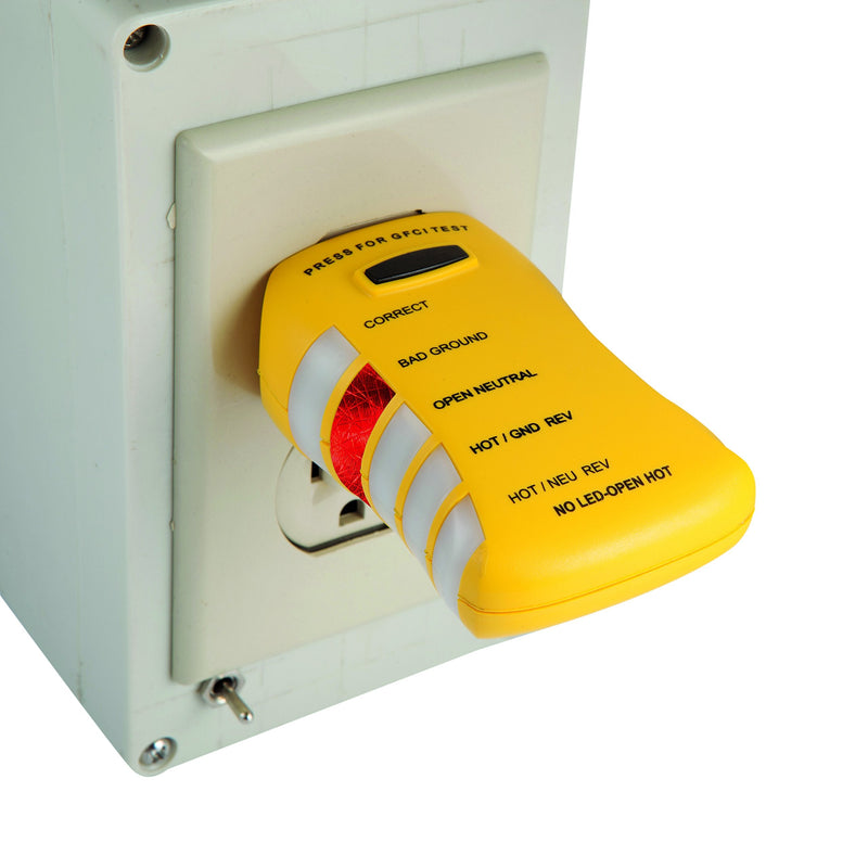 Sperry Instruments HGT6520, Stop Shock II-Single, DIY Testing-120V AC, 3 Color LED Indicator, Comfort Grip, Patented GFCI Outlet Tester, Yellow