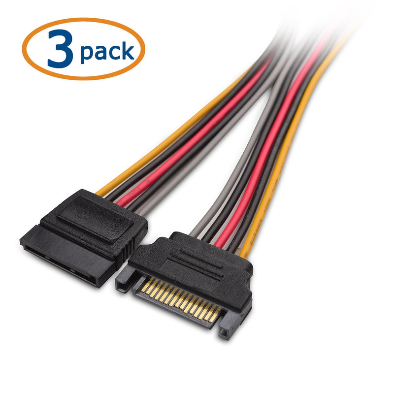 Cable Matters 3-Pack 15 Pin SATA Power Extension Cable 8 Inches
