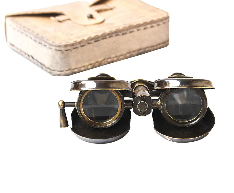 Vintage Antique Spy Glass 1857 R & J Beck Brass Binocular with Leather Case