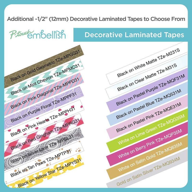 Brother P-touch Embellish Black Print on Pink & Blue Diagonal Patterned Tape TZEMPPD31 – ~½” Wide x 13.1’ Long for use with P-touch Embellish Ribbon & Tape Printer Black on Pink & Blue