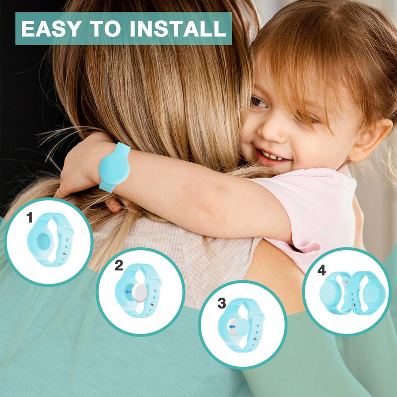 Waterproof Airtag Bracelet for Kids(2 Pack) - Soft Silicone Air tag Wristband Kids Full Case Cover Compatible with Apple Airtag, Lightweight GPS Tracker Holder for Kids Black/Blue