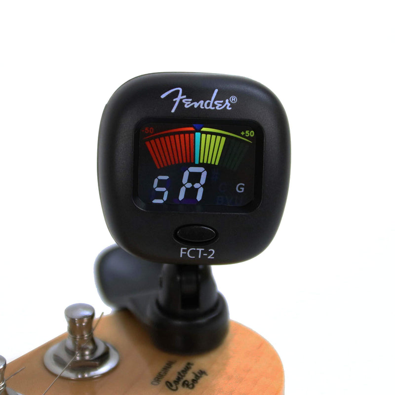 Fender FT-2 Professional Clip on Tuner for Acoustic Guitar, Electric Guitar, Bass, Mandolin, Violin, Ukulele, and Banjo Black FCT-2
