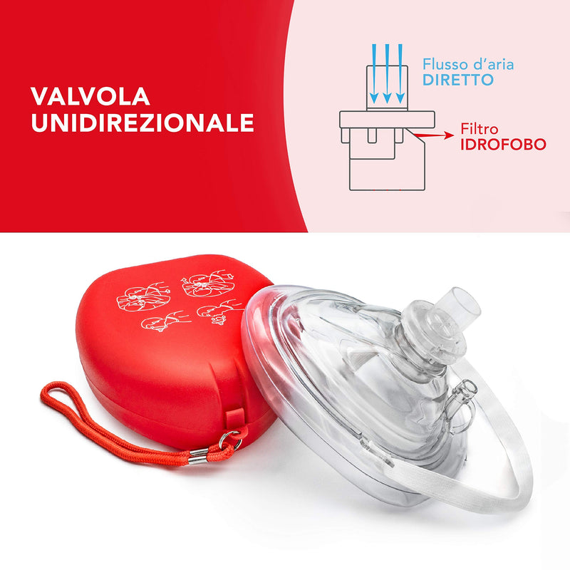 AIESI® Pocket Mask professional mask ventilation mask for mouth-to-mouth ventilation with one-way valve and filter, CPR Mask-Resuscitator 1 pezzo