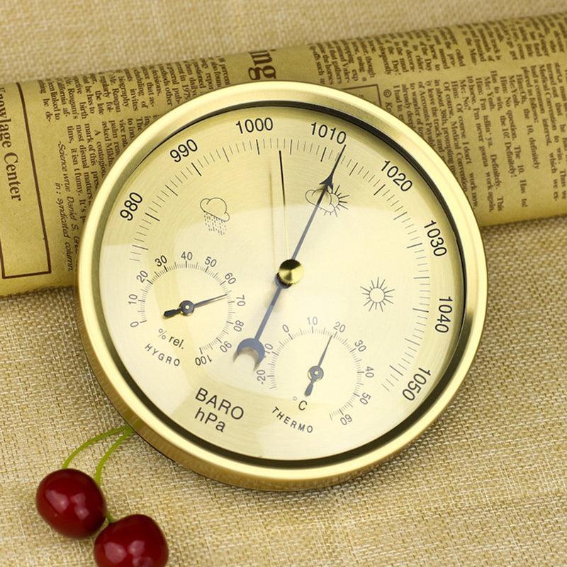 Yardwe Precision Aneroid 3 in 1 Barometer Weather Station Barometer Thermometer Hygrometer for Indoor and Outdoor Use with Stainless Steel Frame (Yellow)