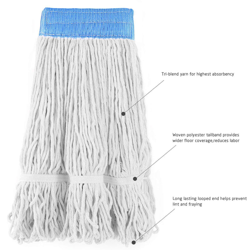 Loop-End Commercial String Mop Head, 6 Inch Headband, Mop Head Replacement for Home, Industrial and Commercial Use (White) White