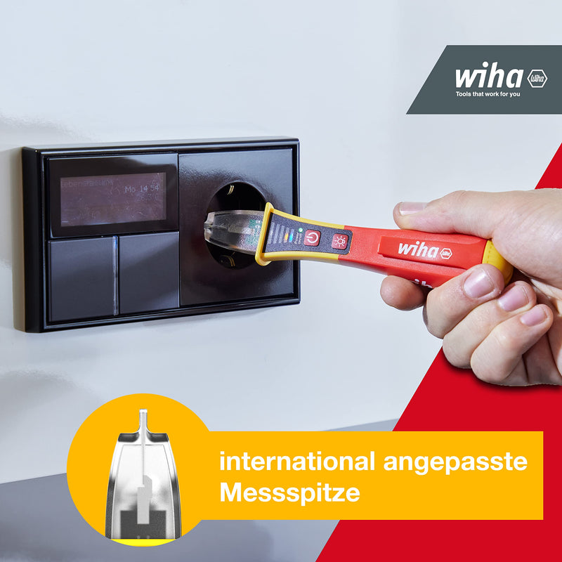 Wiha non-contact single-pole voltage tester I 12 - 1,000 V AC with integrated flashlight incl. 2x AAA batteries (43797)