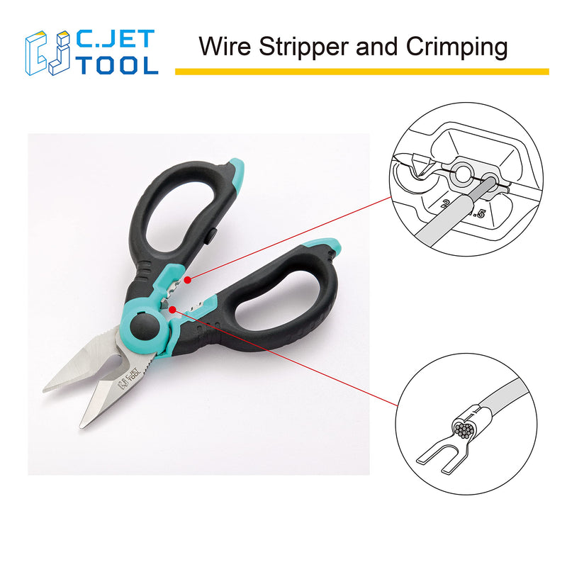 C.JET TOOL 6" Stainless Electrician Scissors Heavy Duty Professional for Aluminium Copper Soft Cable (Turquoise) Turquoise