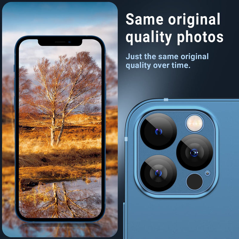 (2 Pack) Korecase for iPhone 12 Pro Max 6.7" Metal Camera Lens Protector Tempered Glass Film, Strong Adhesion, 9H Hardness Scratch Resistant Rear Camera Lens Cover Pacific Blue