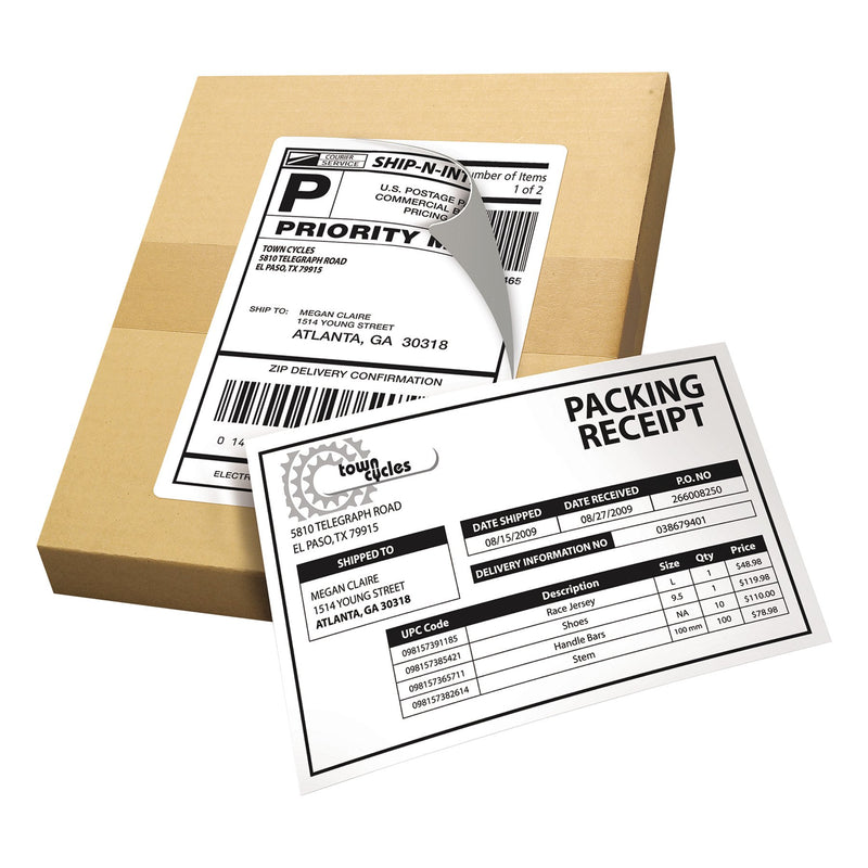 Avery Shipping Labels w/Paper Receipts and TrueBlock Technology for Laser Printers 5-1/16 x 7-5/8, Pack of 50 (5127), White