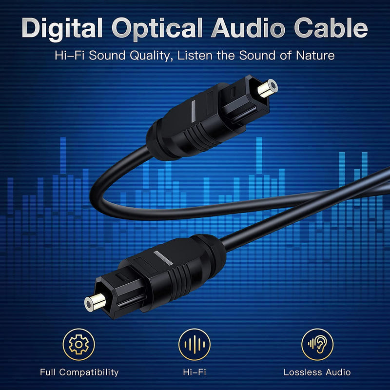 2 PCS Digital Optical Audio Cable 6ft/1.8M - [24K Gold-Plated, Ultra-Durable] Slim Optical Cable Digital Audio Cable for Home Theater, Sound Bar, TV, PS4, Xbox, Playstation & More