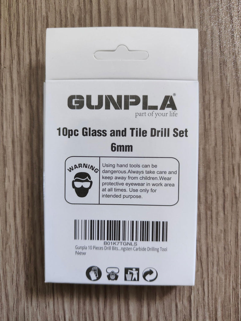 Gunpla 10 piece x 6mm glass and tile drill bit set tip for tiles, glass, aluminum, concrete, brick, plastic and wood with storage case