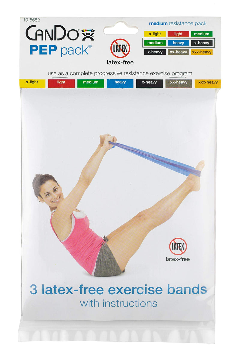 CanDo 10-5682 Latex-Free Exercise Band Pep Pack, Moderate, Green/Blue/Black