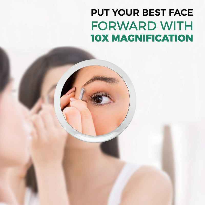 DBTech Large 8-Inch Suction Cup 10x Magnifying Mirror with Precision Tweezers w/Rubberized Grips, Triple Suction Cups for Lasting Hold on Most Flat Surfaces 8 Inch