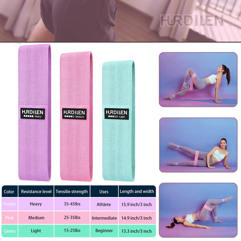 Hurdilen Resistance Bands Loop Exercise Bands ,Workout Bands Hip Bands Wide Resistance Bands Hip Resistance Band for Legs and Butt,Activate Glutes and Thigh Pink,Green,Purple