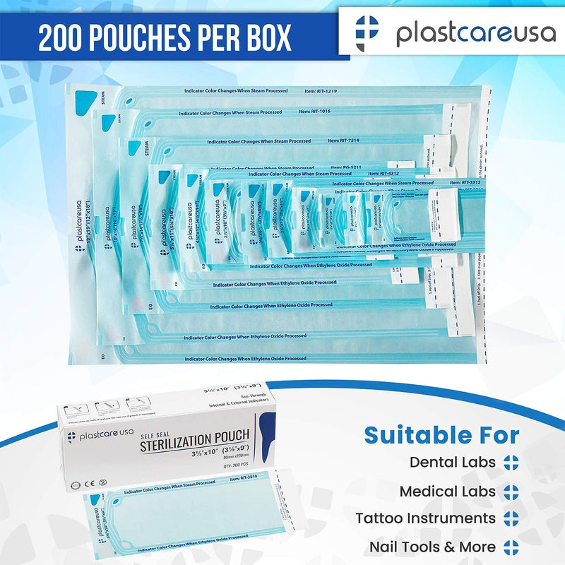 200 2.25 x 2.75 Inch Self Sealing Sterilization Autoclave Pouch Bags with Indicators, 1 Box of 200