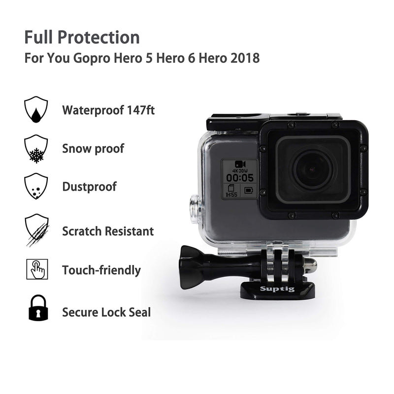 Suptig Case Housing Waterproof Case for Gopro Hero 7 Black Gopro Hero 5 Gopro Hero 6 Gopro Hero 2018 Action Camera Waterproof 147ft(45Meters)