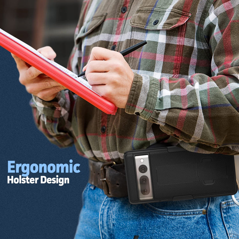 Encased DuraClip Designed for Google Pixel 7 PRO Case with Belt Clip and Kickstand Holster (Matte Black)