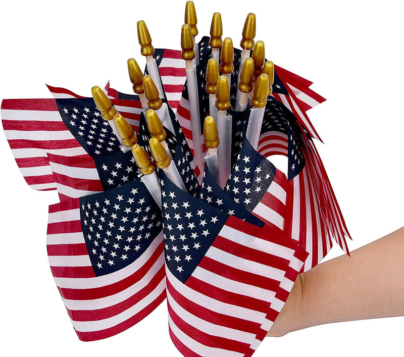 Pack of 100, 4x6 Inch American Flags Handheld Small Flags on The Wooden Stick,with Kid-Safe Spear Top,Perfect for Parades, Decoration, Veteran Party, etc 100 PCS