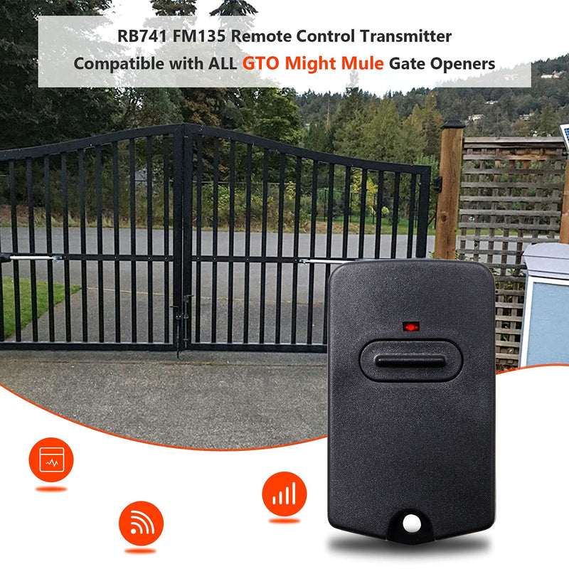GTO Mighty Mule Gate Opener RB741 FM135 Remote Control Transmitter, Single Button Gate Clicker Garage Door Entry Transmitter (3 Pack) 3