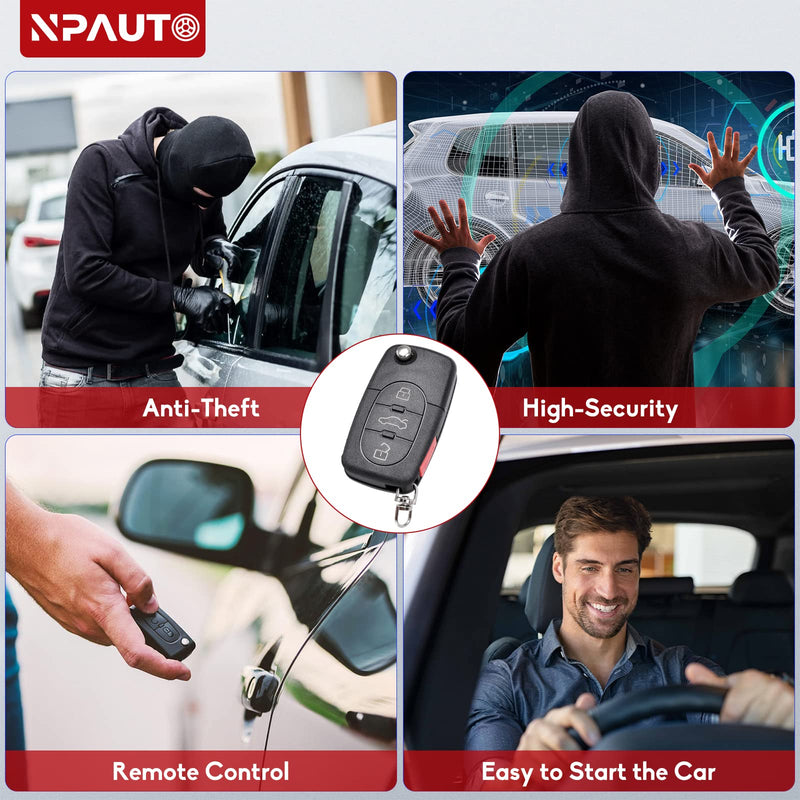 NPAUTO Key Fob Replacement for Audi A4 A6 A8 S4 S6 S8 TT RS6 Cabriolet 1997-2005 - Uncut Keyless Entry Remote Control Car Flip Key Fobs (MYT8Z0837231,4D0837231E, 4D0837231P)