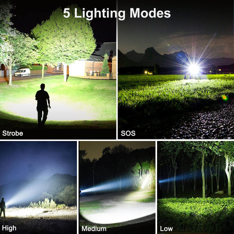 Rechargeable LED Flashlights, 90000 High Lumens Flashlight, XHP70 Tactical Flashlight with Zoomable, 5 Modes, Military Grade Waterproof Super Bright Flashlights for Emergencies, Camping, Hiking FM