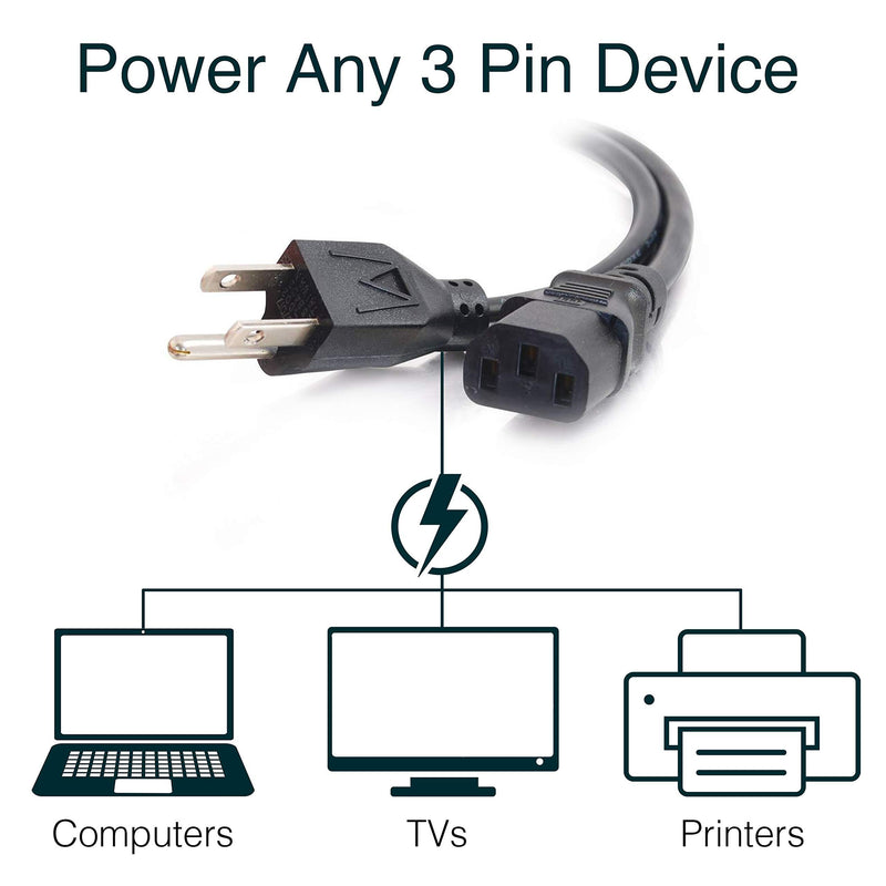 C2G Power Cord, Replacement Power Cable, 3 Pin Connector, For Computers, TVs, Monitors, & More, 18 AWG, Black, 10 Feet (3.04 Meters), Cables to Go 03134