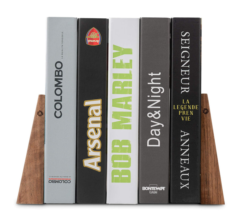 TILISMA Handmade Wooden Book Ends - Decorative Bookends for Shelves - Sturdy Book Holders for Heavy Books - Walnut Tree