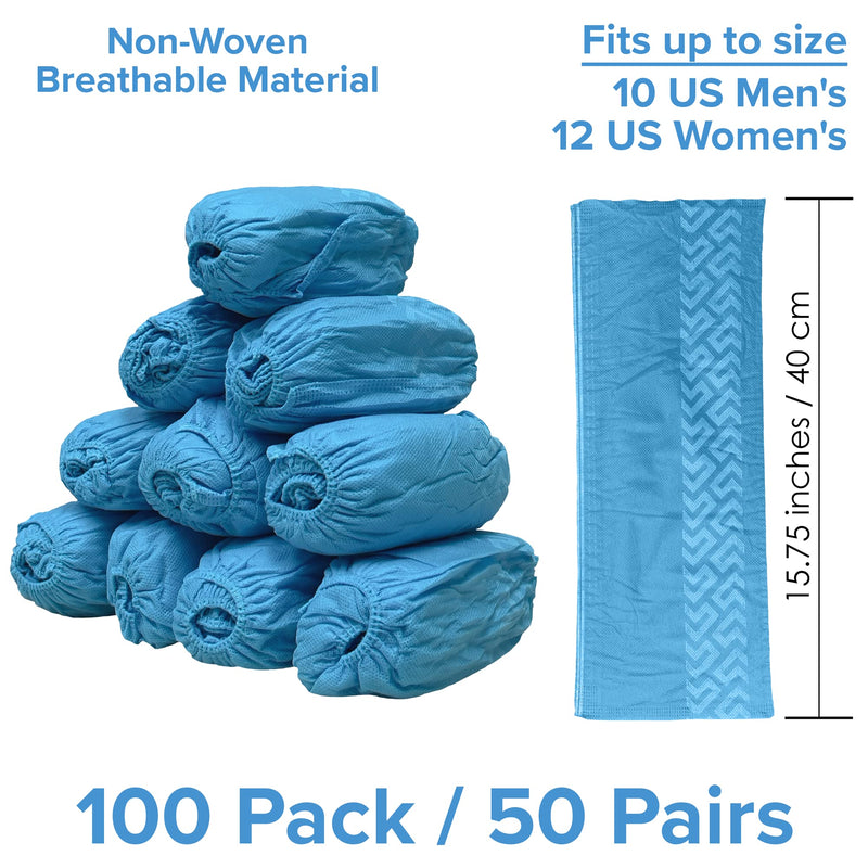Innovative Haus Premium Thick Disposable Boot & Shoe Covers | Durable, Non-Slip, Treads, Water Resistant, Non-Toxic, 100% Latex Free | Stronger than Competitor-40 grams |100-Pack Blue| (Large) Large