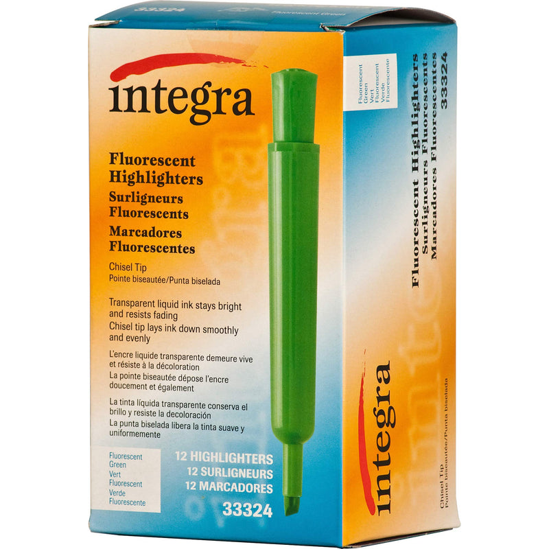 Integra Desk Highlighter, Chisel Tip, Fluorescent Green (ITA33324), (12 pack)