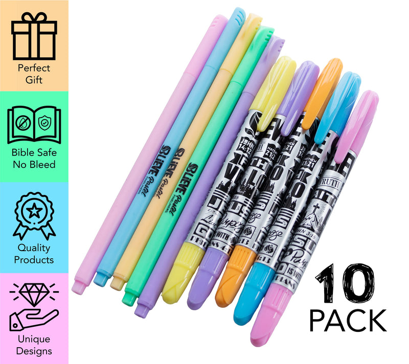 BLIEVE- Bible Study Kit Pastel Edition With Bible Highlighters And Fineliners, Pastel Highlighters No Bleed Through, Amazing Gel Highlighter and Fineliner set Planner Supplies Christian Gifts (Pastel 10pcs) Pastel 10pcs