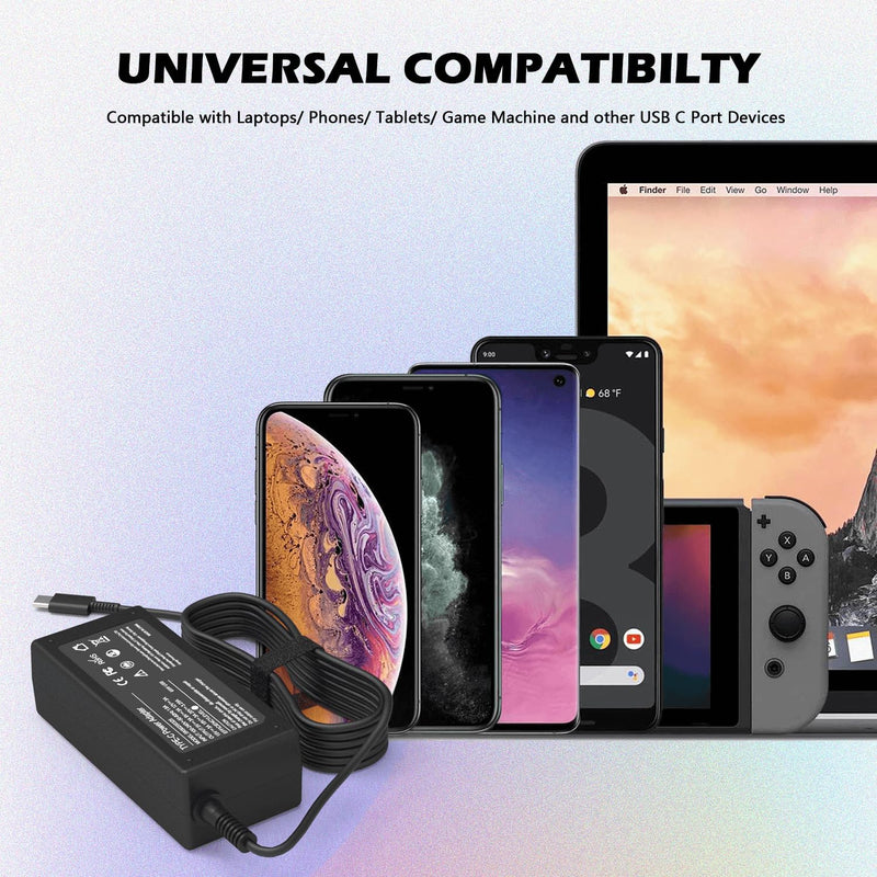 65W USB C Charger for Lenovo Laptop: Lenovo ThinkPad/Yoga/ThinkBook/Chromebook Type C AC Power Adapter for Lenovo ThinkPad X1 T480 T490 T590 T14 T16 X280 X390 E490 E590 L390 Series 65W-Lenovo