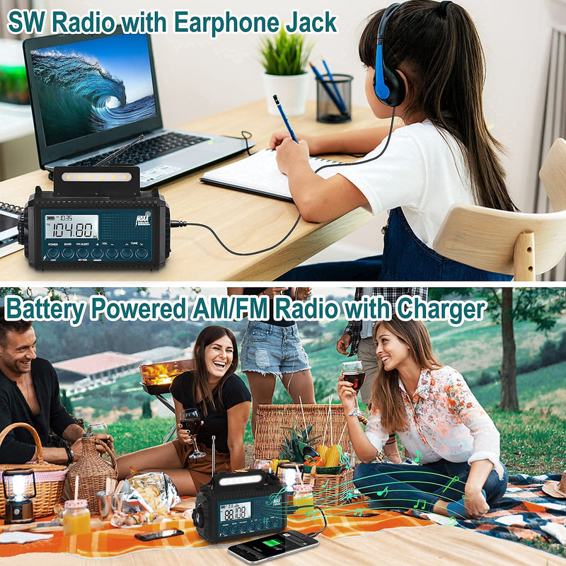 Mesqool NOAA Weather Alert Radio & Camping Lantern, AM/FM/Shortwave Radio, Solar/Hand Crank/Battery Powered, Flashlight&Reading Lamp, USB Charger, Power Bank