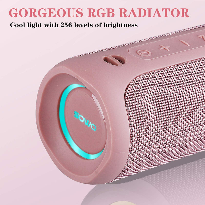 Bluetooth Speaker, IPX7 Waterproof Portable Wireless Speaker, 25W Loud Sound, Bassboom Technology, TWS Pairing, 16H Playtime, Speaker with Lights for Home Outdoors - Pink
