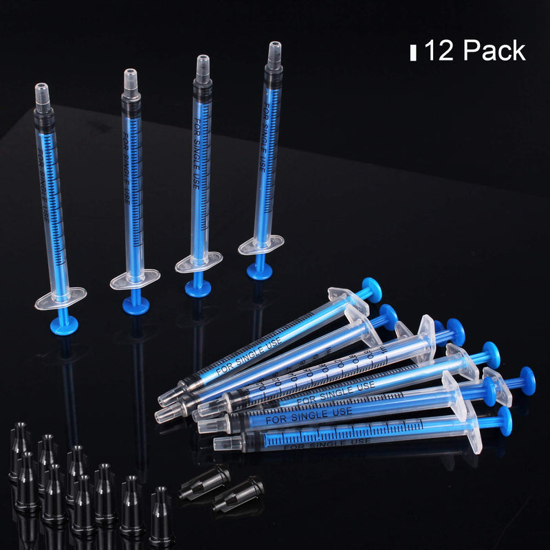 12 Pack - 1ml Plastic Syringe with Measurement, No Needle Suitable for Refilling and Measuring Liquids, Feeding Pets, Oil or Glue Applicator, with Syringe Tip Caps (12Pcs 1ML/CC)