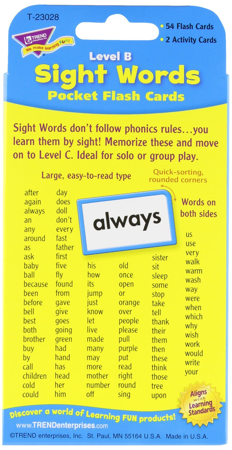 TREND ENTERPRISES, INC. Sight Words Level B Flash Cards, 3.1" x 5.3", count of 56