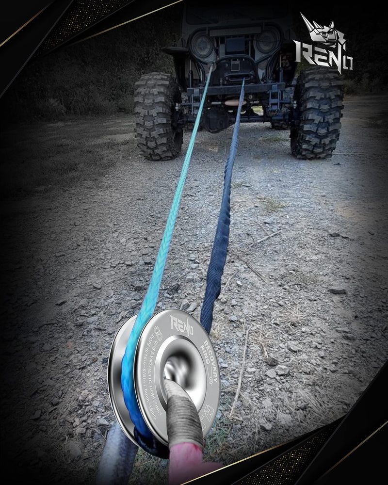 RENO Winch Snatch Recovery Ring 66,000 lbs Compatible with Off Road ATV UTV SUV Truck Towing Recovery (Silver, 1 Pack)