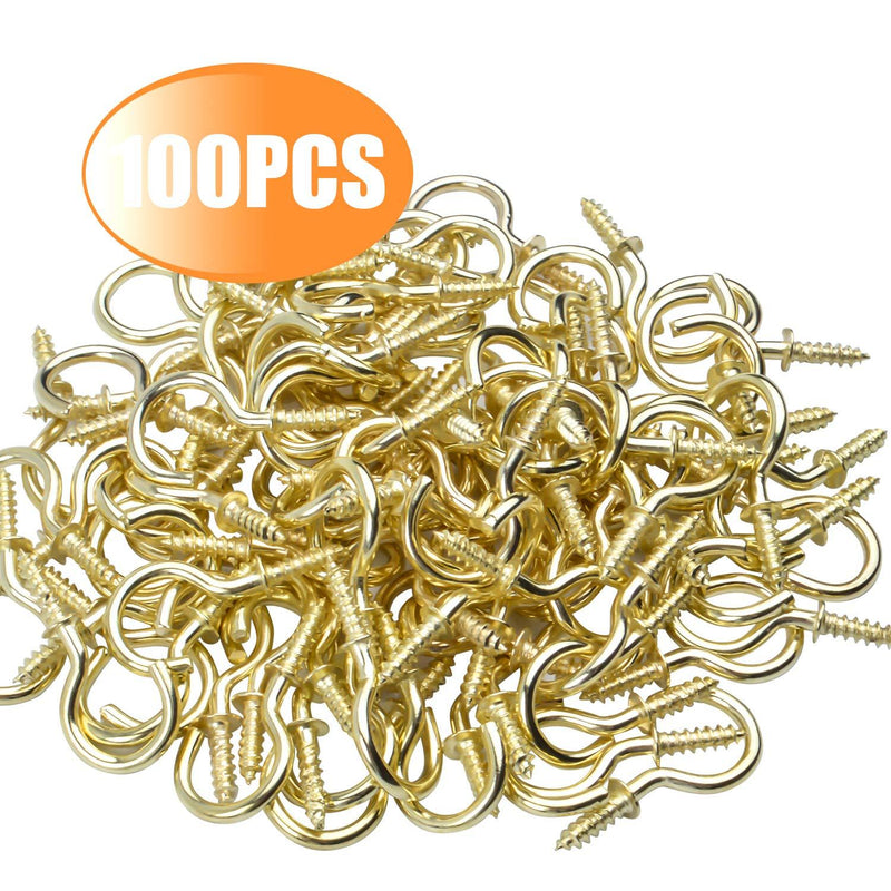 Aylifu Ceiling Screw Hooks, 100 Pieces 3/4 Inch Cup Hooks Screw-in Hooks for Hanging Plants Mug Cup, Gold