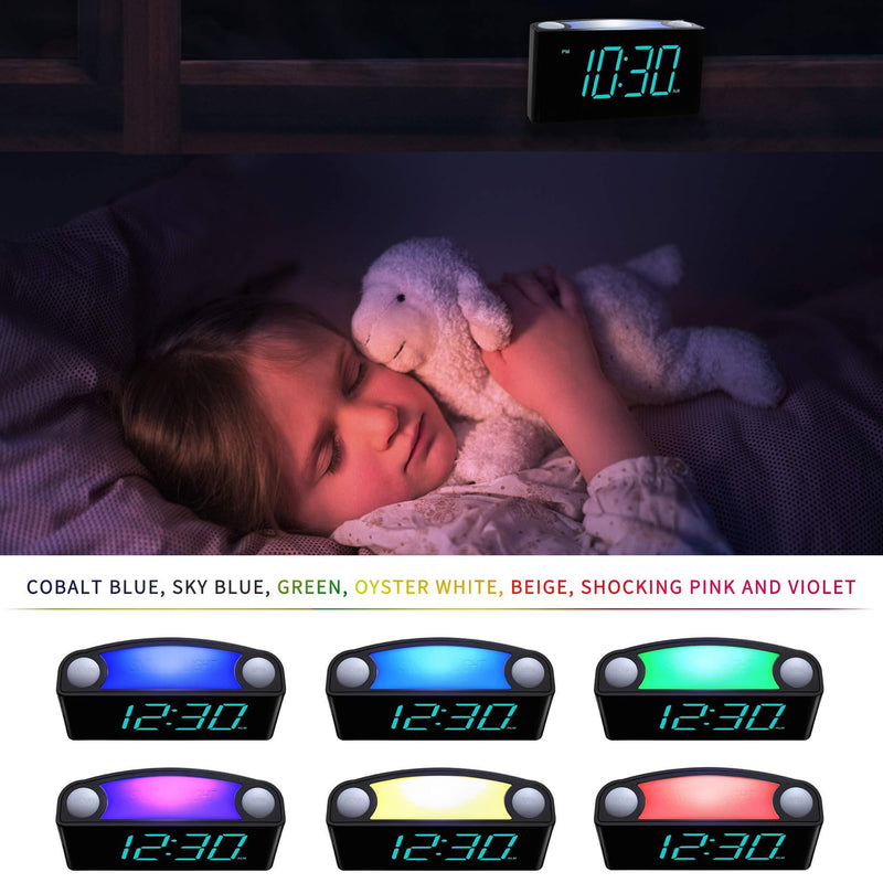 Rocam Digital Alarm Clocks for Bedrooms - Large 7" LED Display with Dimmer, Snooze, 7 Night Light, Easy to Set, USB Chargers, Battery Backup, 12/24 Hour for Kids,Boys,Teens,Heavy Sleepers(Blue) Blue